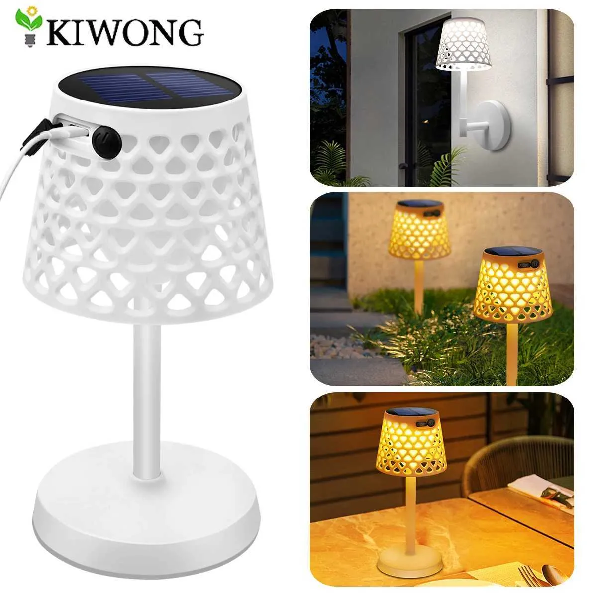 3-Way Solar-Powered Waterproof Outdoor Table Lamp with Wall Mount