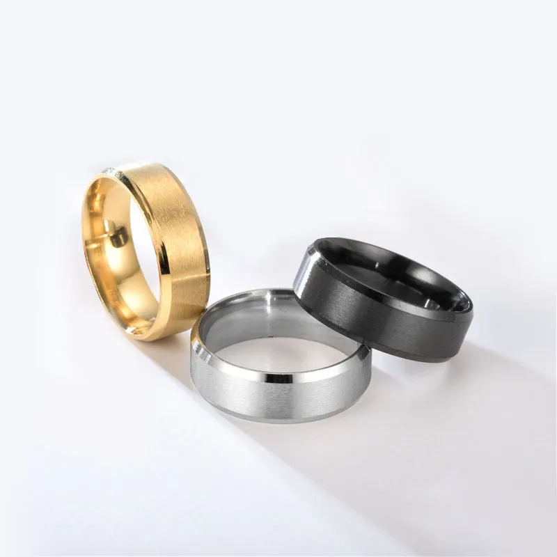 Trendysavers Men Women Couple Titanium Steel Finger Wedding Engagement Rings – 8mm Band – Black, Silver, Yellow Gold