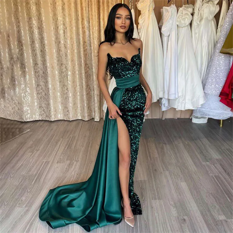 green emerald velvet dress Glittered Tea Length Prom Dress LaDivine 996T – The Dress Outlet main image 0