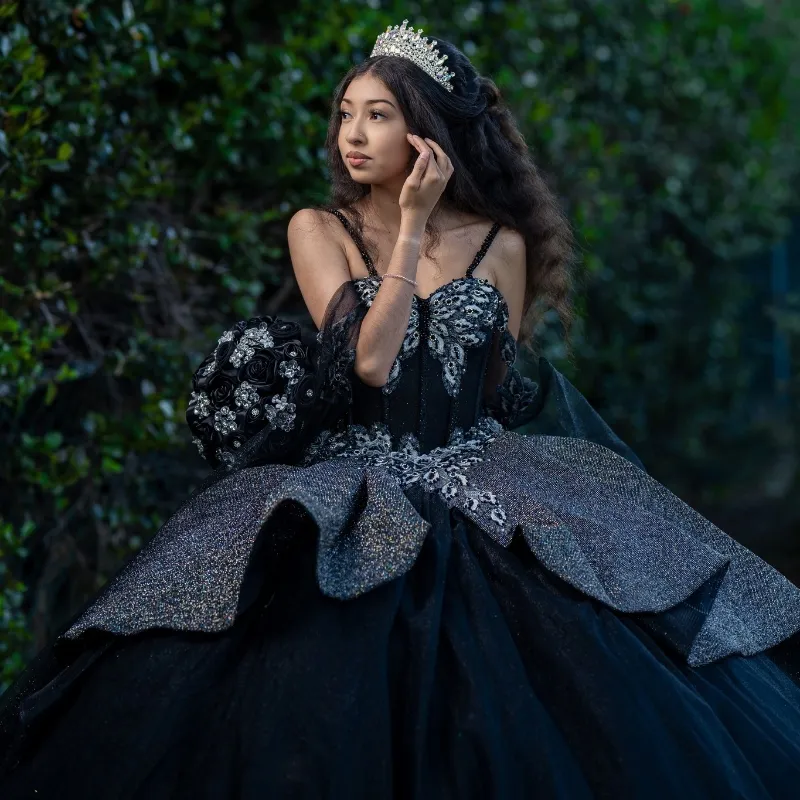 chinese dress ladies Black Tulle Sequined Lace Beading Spaghetti Strap Shiny Hoco Party Dre –  clover sew
