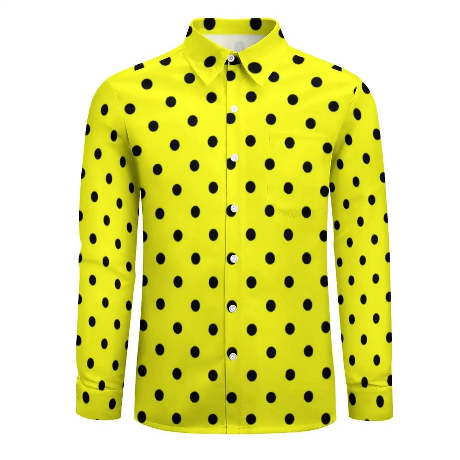 yellow and white polka dot blouse
