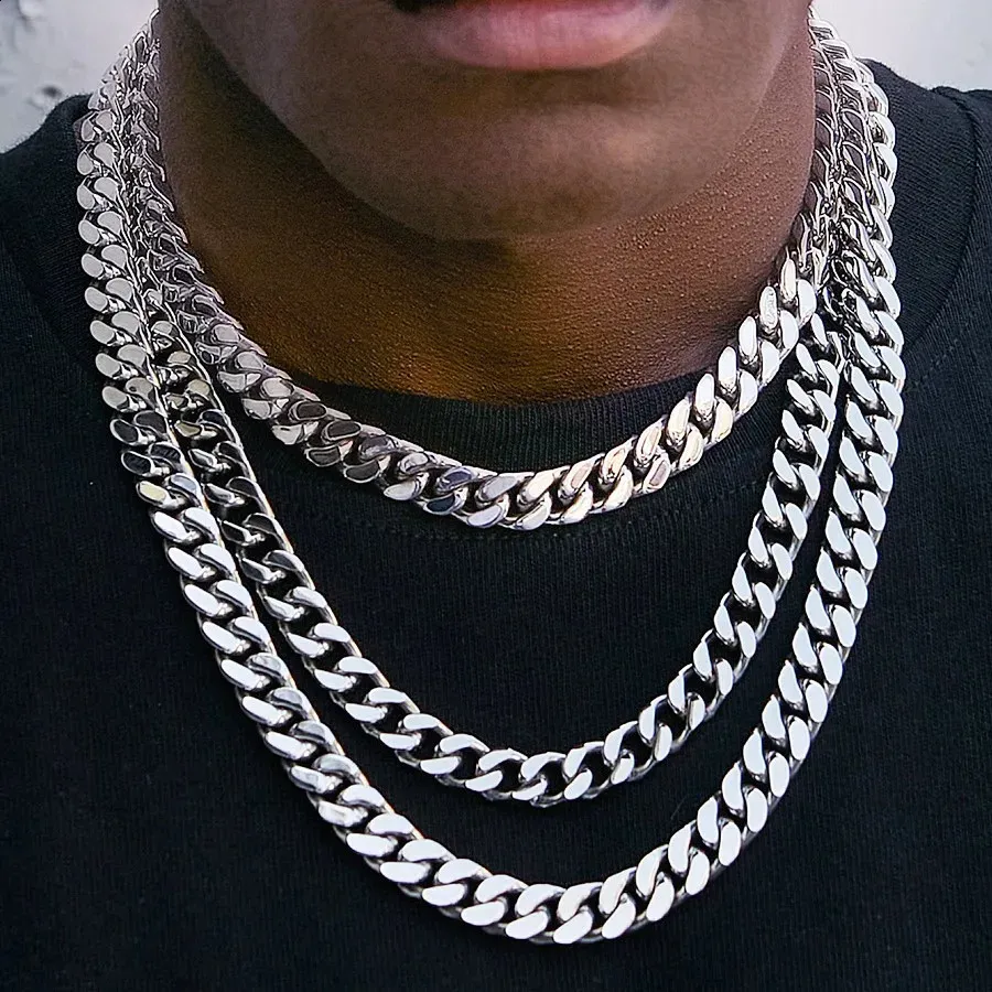 Collana Uomo In Acciaio Inossidabile, Catena Cubana Piatta Lunga 60 Cm, Lucida, Antiallergica