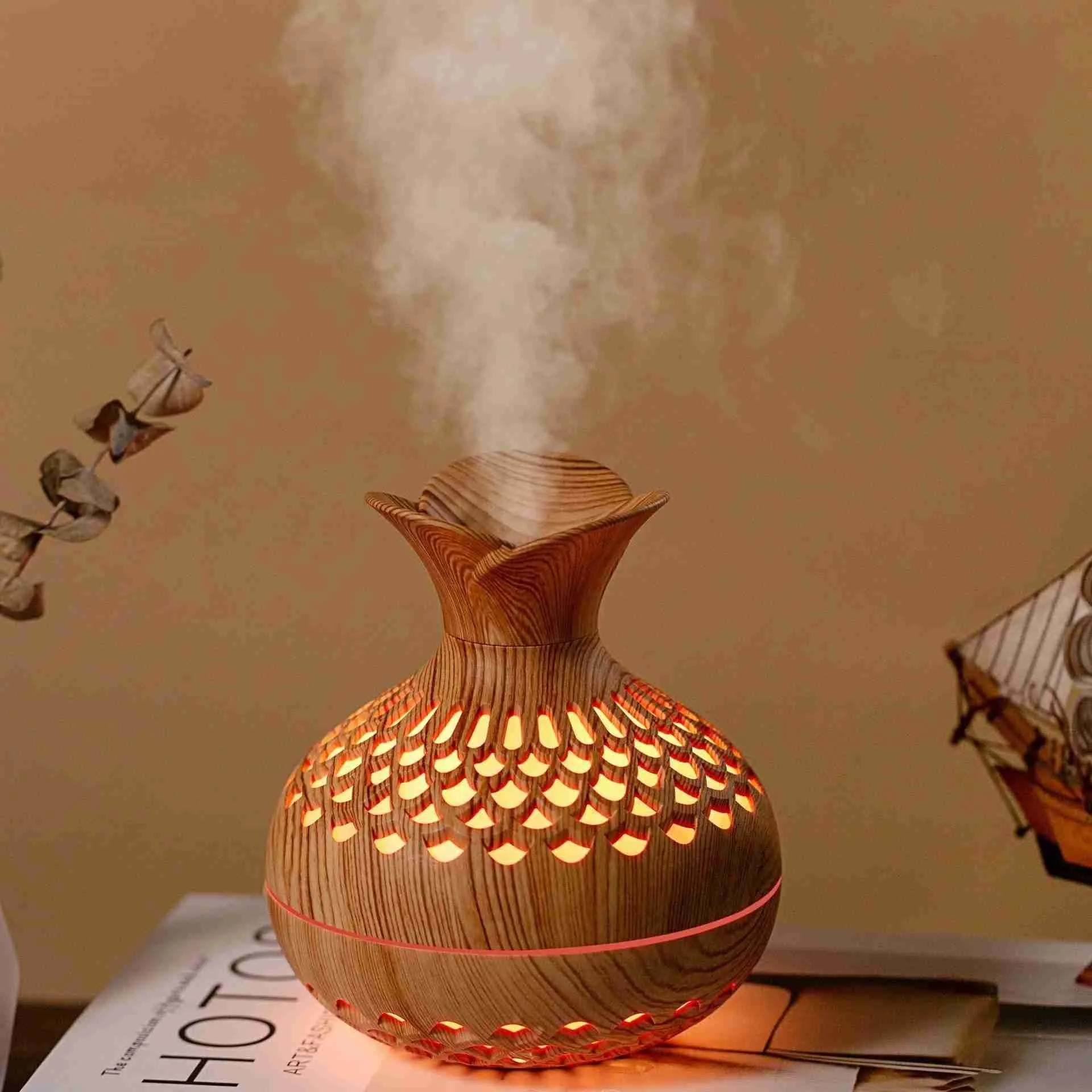Elegant Wood Grain Mini Desk Humidifier - Silent USB Aroma Diffuser ...