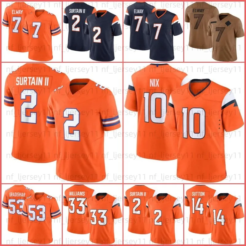 Bo Nix American Football Shirts Featuring Justin Simmons Javonte Williams Peyton Manning Patrick Surtain II Pat Bradley Chubb John Elway Thomas Courtland Sutton Bailey Gradishar Size 31 From Nf ljerse...