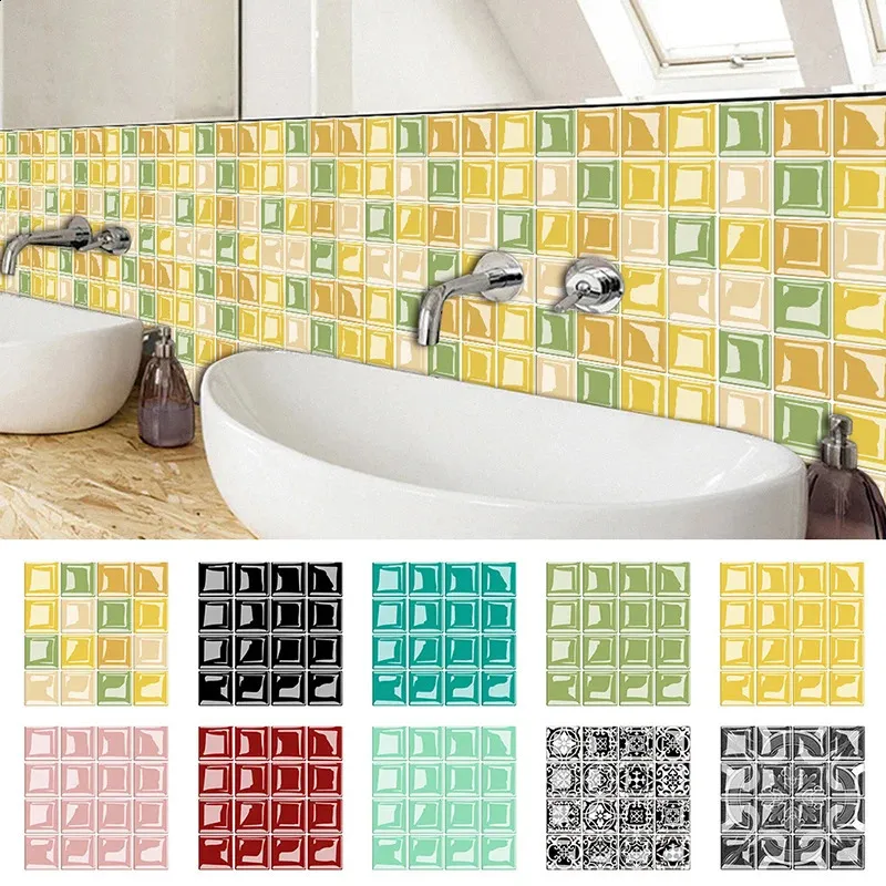 Waterproof 3D Printed Crystal Bathroom Wall Tile Stickers Set Of 10 For ...