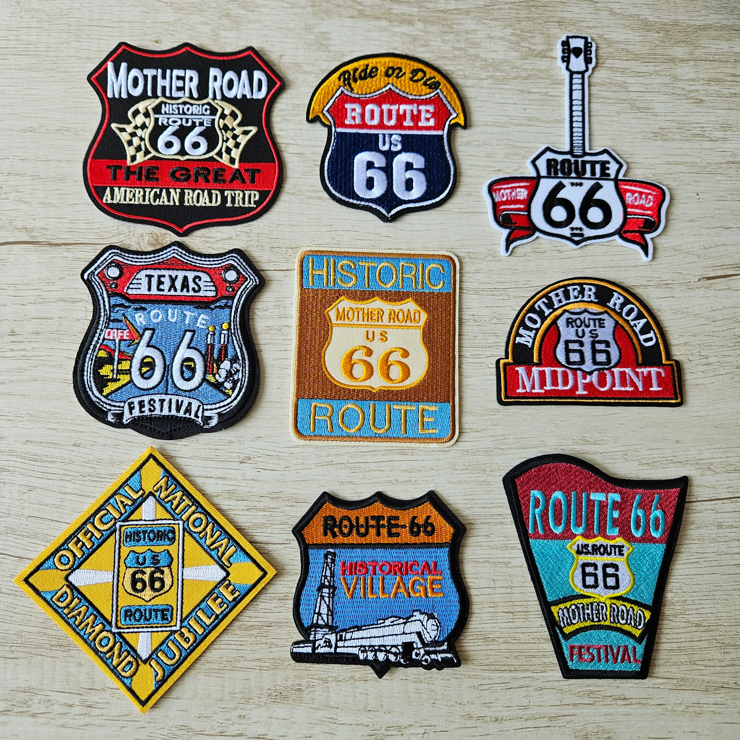 Route 66 Road Badge Motorcycle Patch Embroidery Iron On Sew On Clothes ...