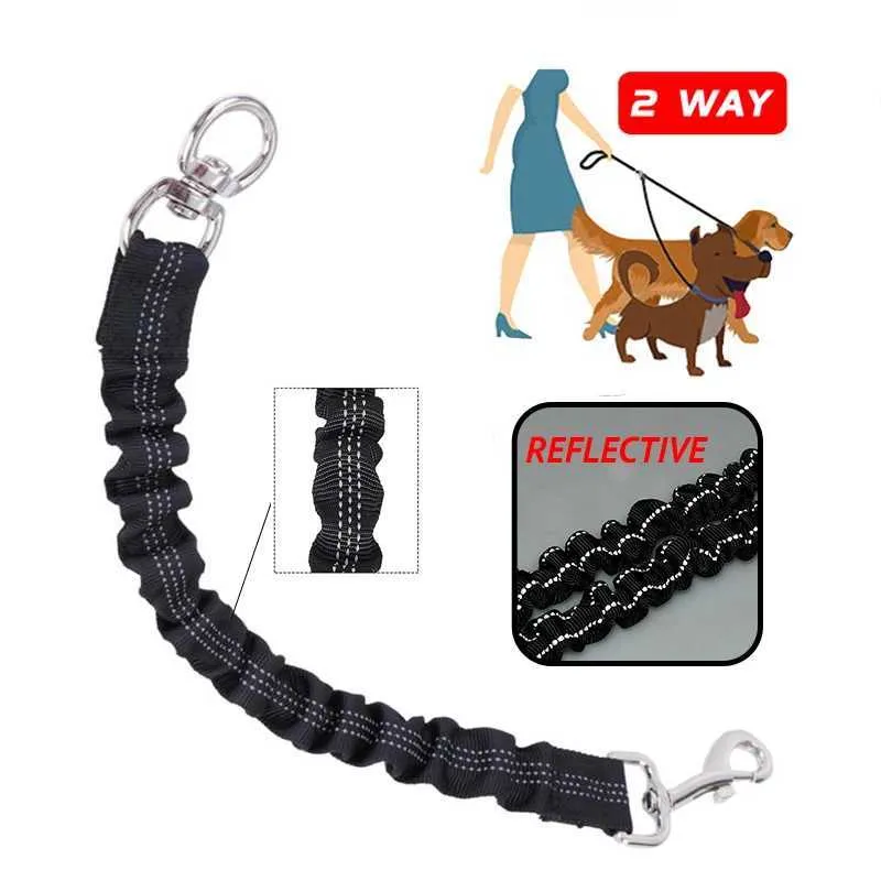 Double Leash For Dogs Elastic Bungee Extension Coupler For Two