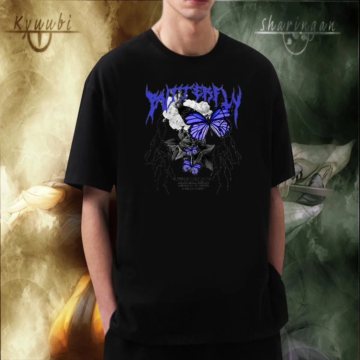 Breathable Mens Cotton T-Shirt with Customizable Butterfly