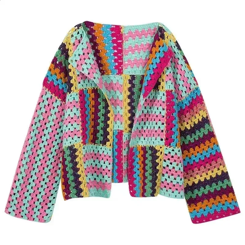 Colorful Knit Stitch Hollow Out Cardigan Oversize From