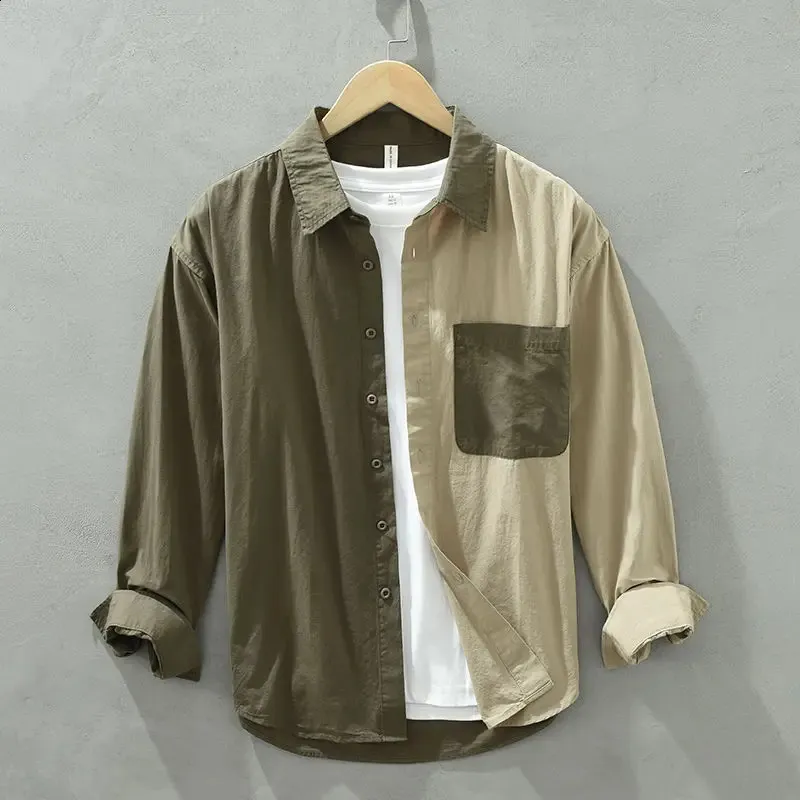 ジャケット・アウター vintage pleatsdesign shirt jacket Retro Patchwork Mens Shirt Jacket - Spring/Summer Fashion