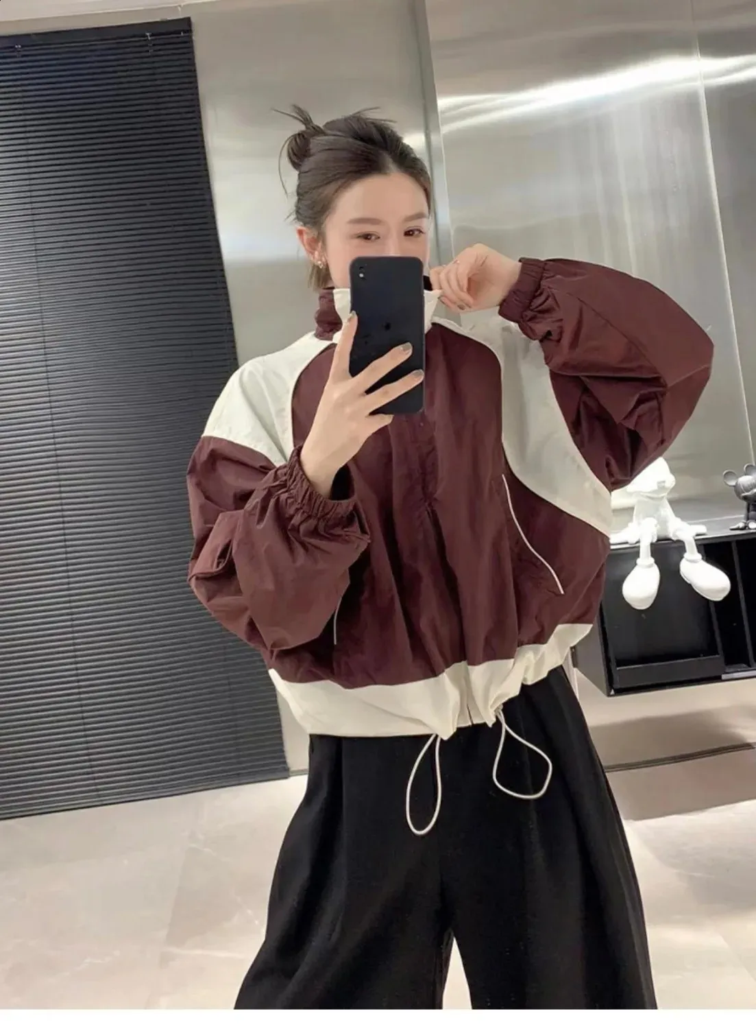 Harajuku Y2K Women's Oversized Cropped Patchwork trench