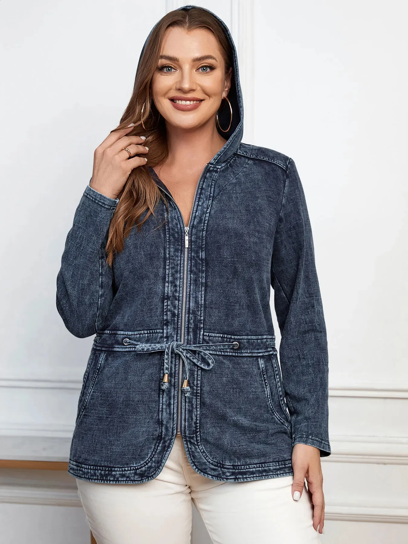 Off the shoulder denim jacket plus size hot sale