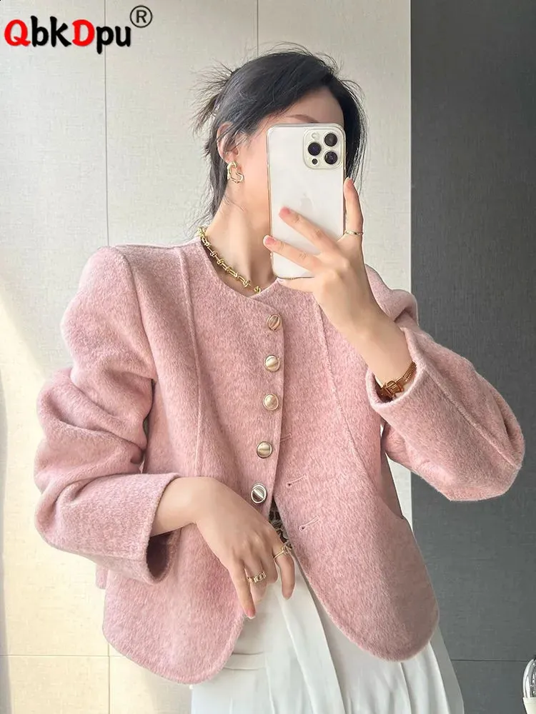 Abrigo De Lana De Cuello Redondo De Mujeres: Elegante Chaqueta De