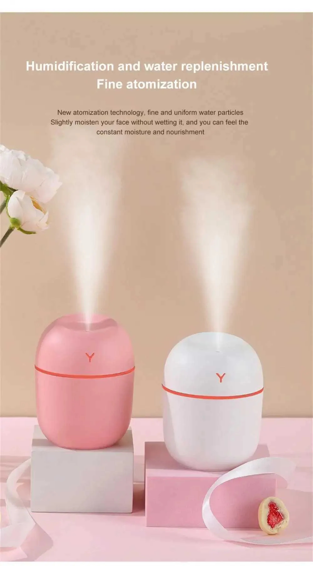 Portable Mini Humidifier Essential Oil Diffuser with LED Night Light ...