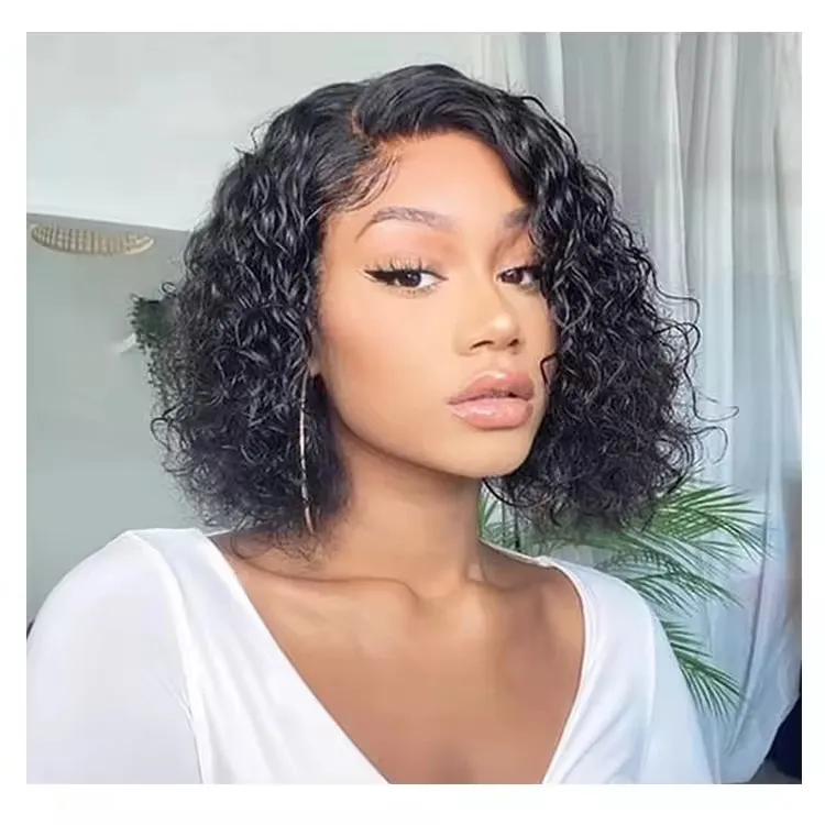 180 Density Natural Curly Bob Human Hair Wigs Hd Invisible Lace
