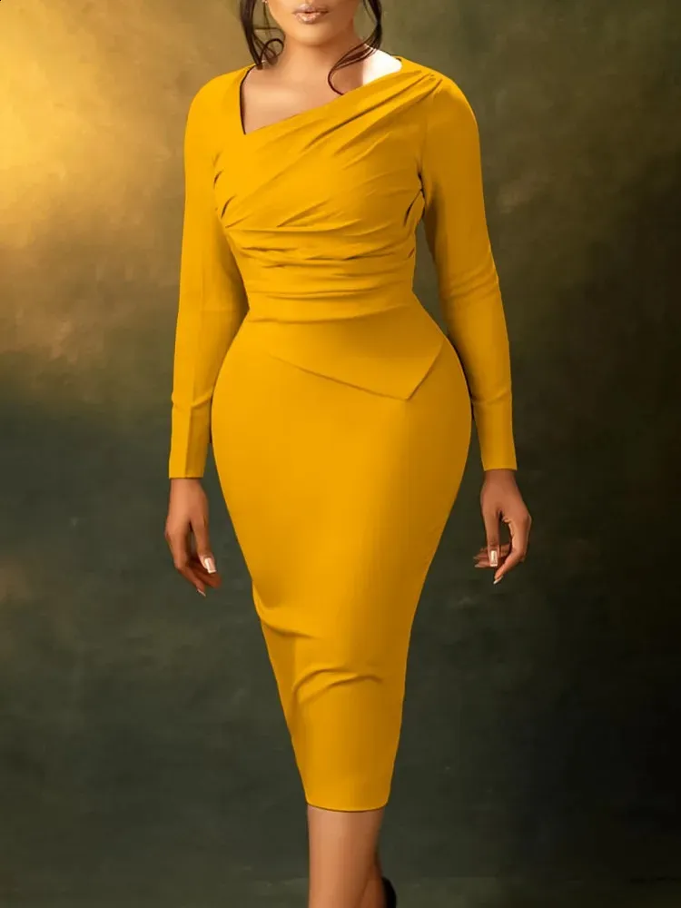Fluffy sleeve pencil dress イエロー S Fluffy sleeve pencil dress イエロー S Fluffy sleeve pencil dress