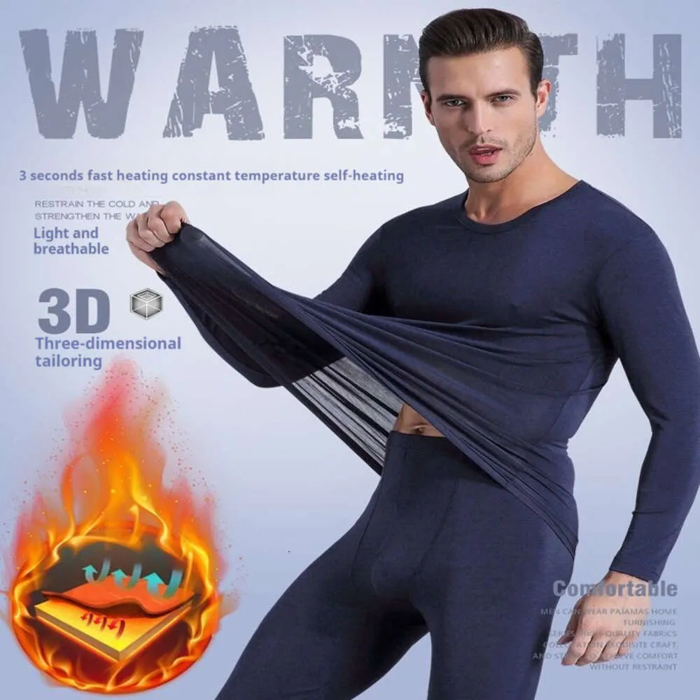 Mens Smart-Temp Ultra-Thin Thermal Underwear Set: Self-Heating