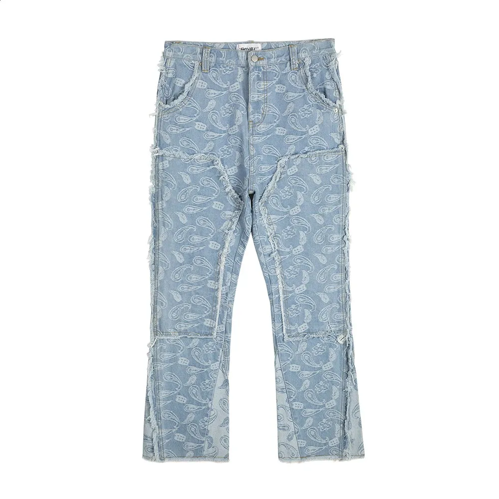 Y2K Mens Jeans with Flowers: Urban Patchwork Flare Jeans - Shop