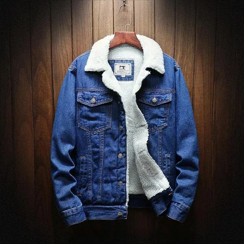 Mens Wool Blend Denim Jacket: Warm Padded Coat, Slim Shop Now - Main Image