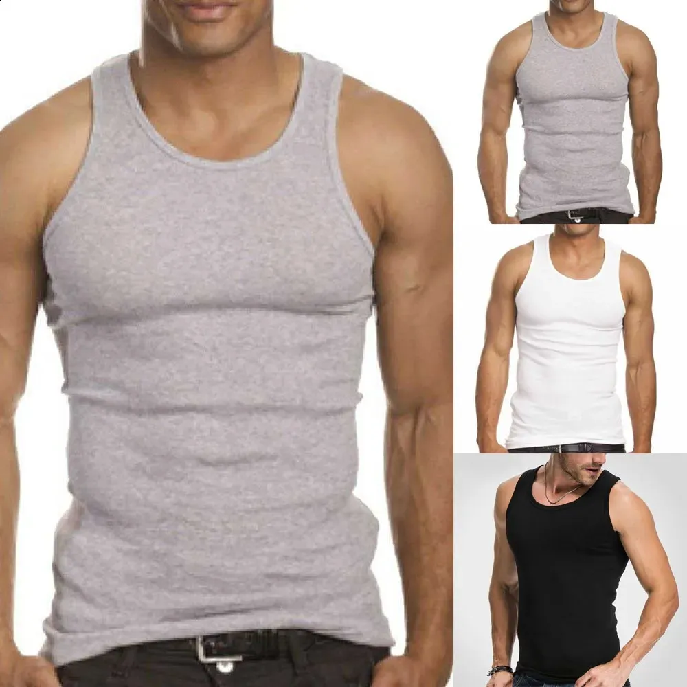 Mens Gym Stringer Tank Tops Sleeveless Fitness Shirt Polyester Canvas ...