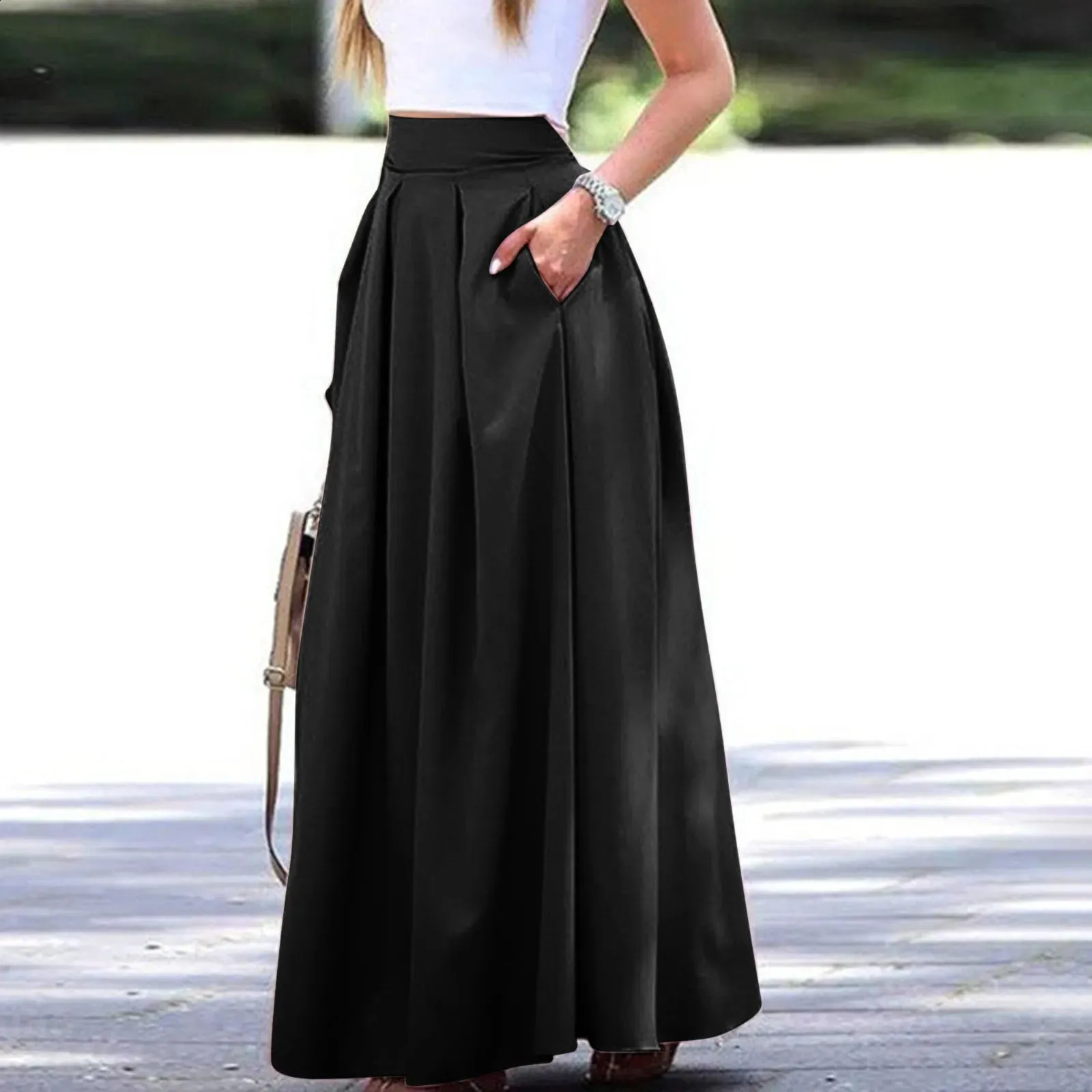 Chiffon Skirt Maxi: Womens Plus Size Long Skirt With Pockets
