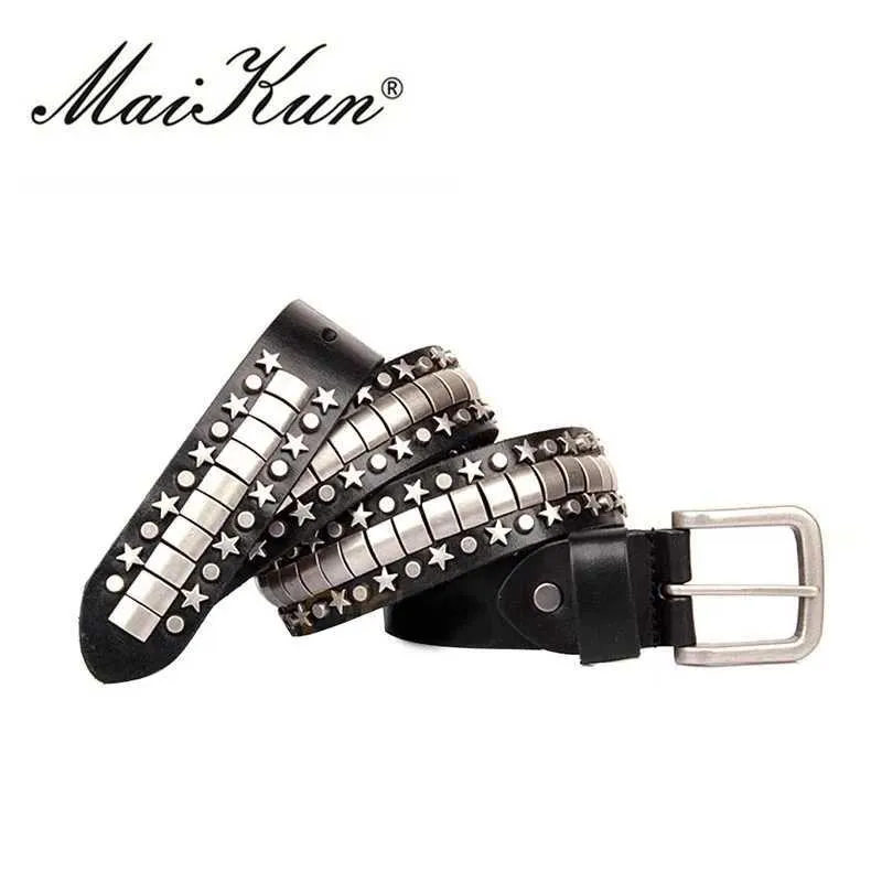 DHgate.com:Black Genuine Leather Studded Belt - Punk Rock