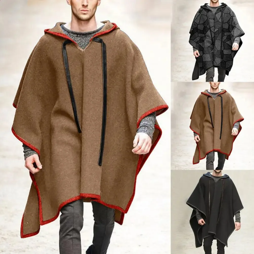 L'Or Irregular hem Cape Coat　ケープコート Men's Wool Long Coat Solid Color Vintage Wide-Waisted Irregular