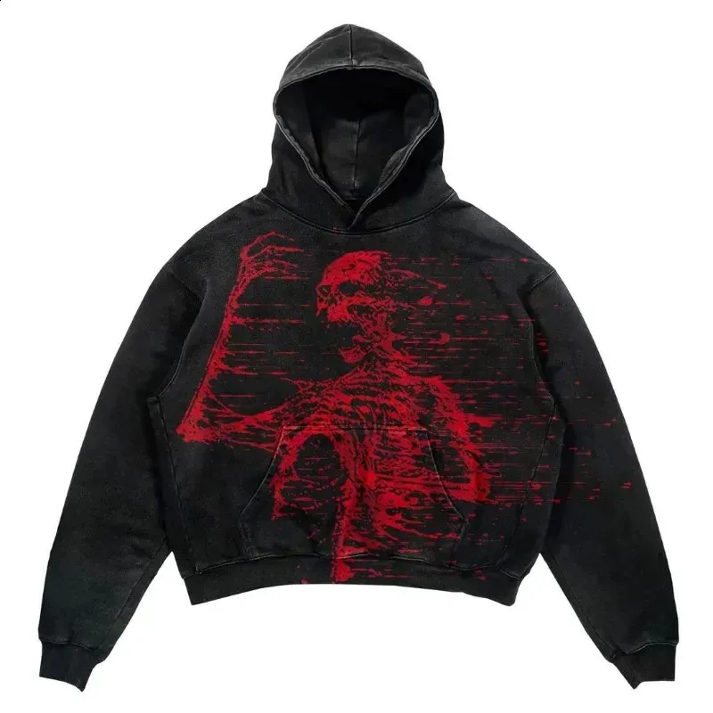 Y2K Street Punk Wind Ninja Printed Y2k Skeleton Hoodie For