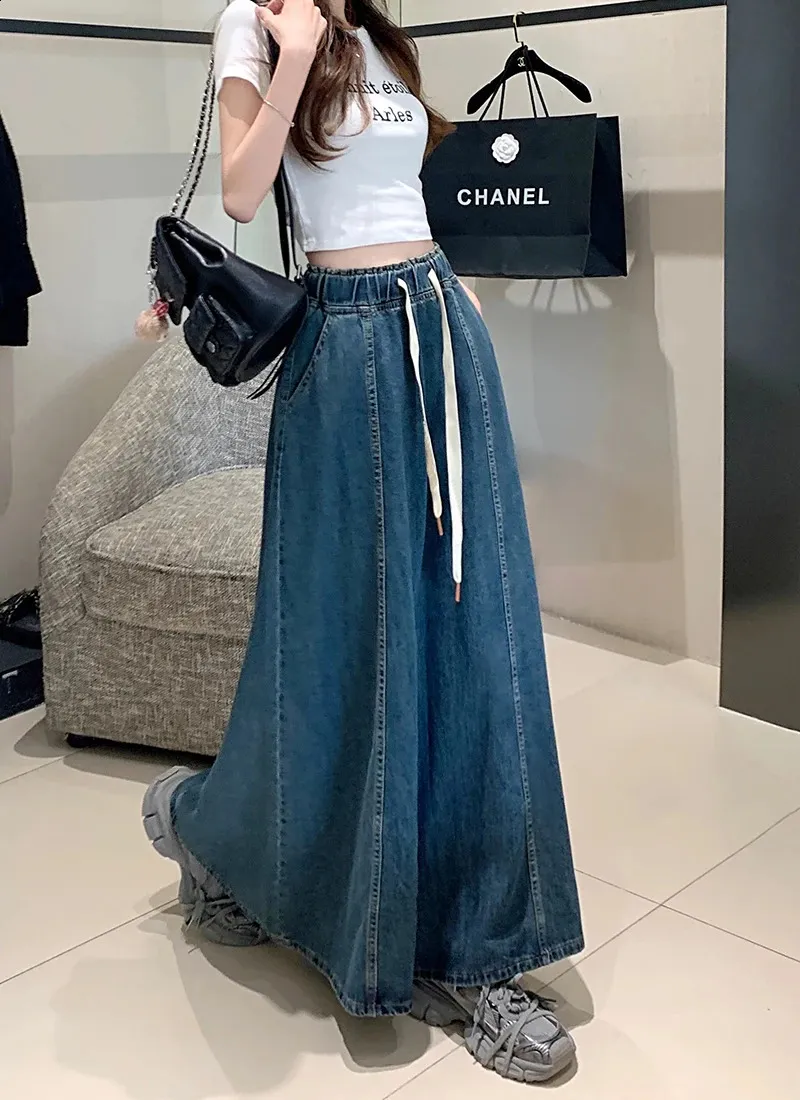【BAON】Kansoy Denim Long Skirt Korean Style Ball Grown Long baggy jeans Skirt in S-XL Sizes