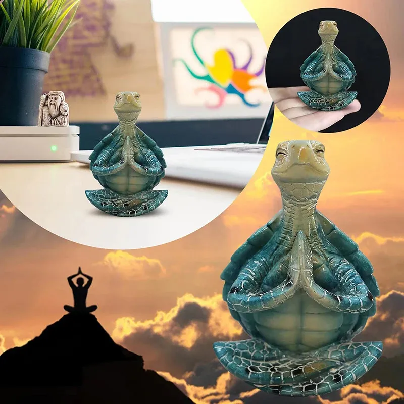 Set De 2 Tortugas Marinas Azules Malmar - Estatuilla Resina 13 Cm - Adorno Decorativo Para El Hogar