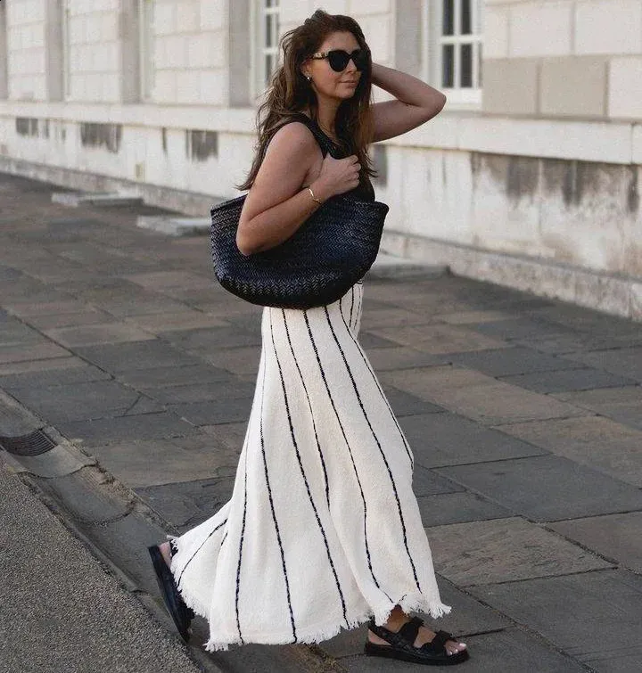.at 高野洸 Stripe Jacquard Knit Long Skirt Crochet Knit Zig-Zag Pattern Maxi Skirt | C-THROU