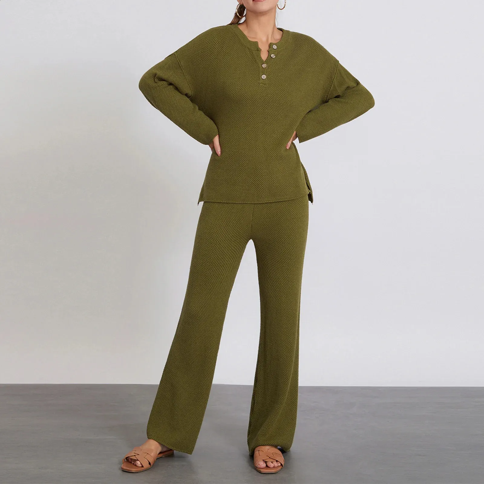 Puloru Womens Two Piece Knitted Set Autumn/Winter Casual Lounge