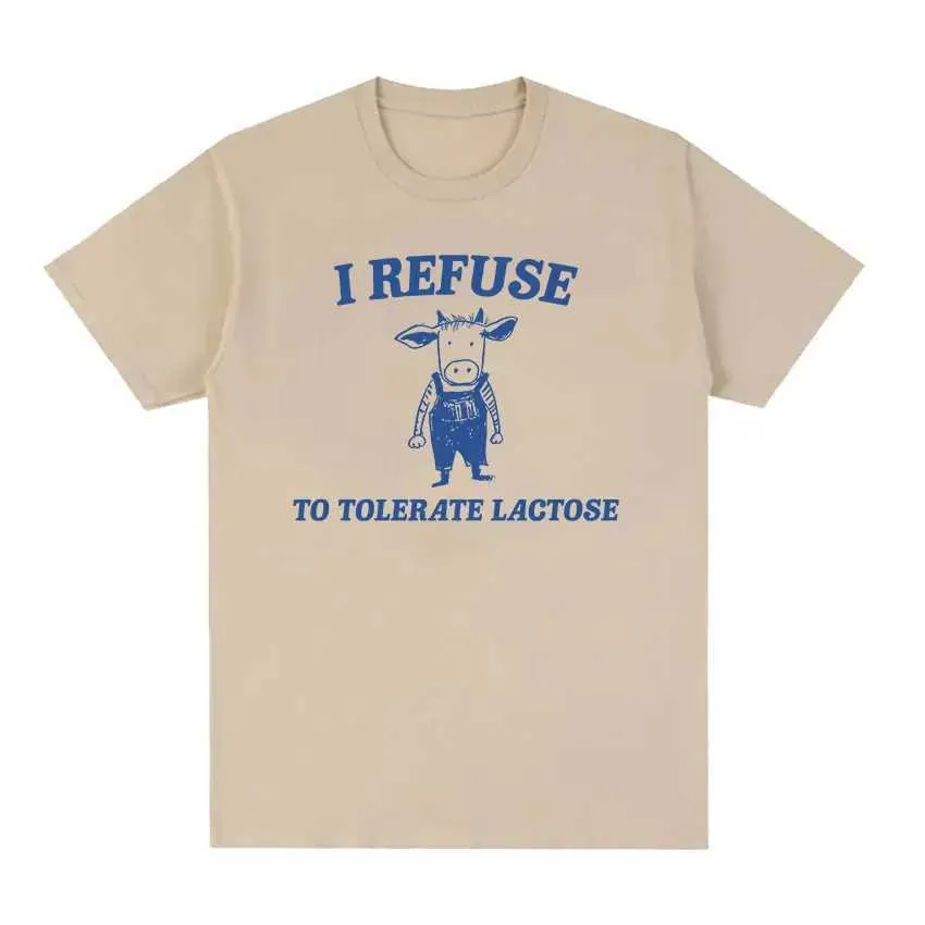 100% Cotton Men's T-Shirt, Funny Meme Tee, Casual Short Sleeve Tops,  Oversized Tees, Lactose Intolerant Apparel, z240805