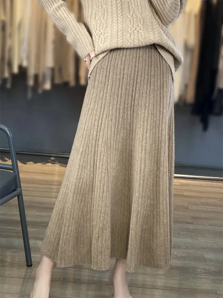 Jupe Longue Femme En Cachemire, Ligne A, Taille élastiquée - Automne/Hiver
