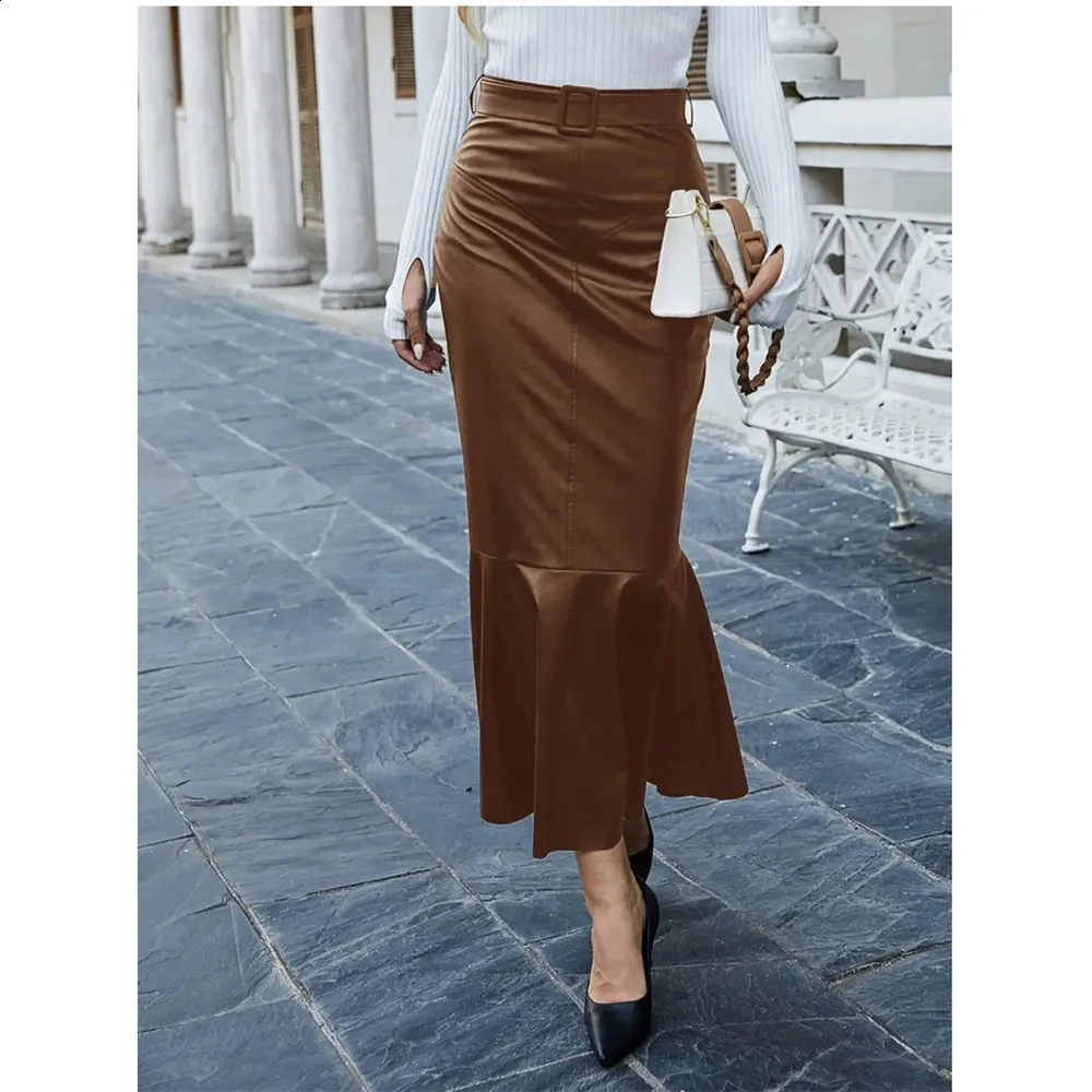 Pleated Fishtail Leather Skirt Pleated Skirt Fishtail Faux Leather