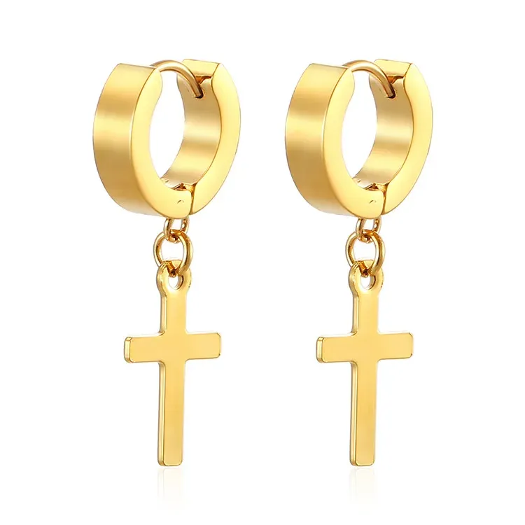 Stainless Steel Punk Cross Hoop Cross Earrings Women Set Of Stainless Steel Punk Cross Hoop Cross Earrings Women Set Of