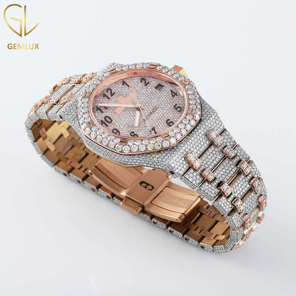 Exquisite VVS Moissanite Skeleton Rose Gold Hip-Hop Iced-Out Watch