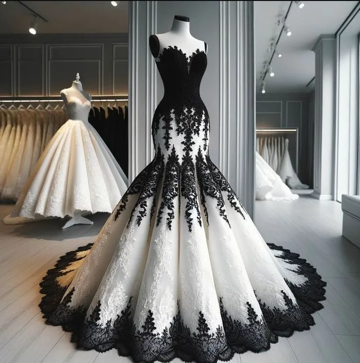 Vintage Gothic Black and White Mermaid wedding attendee