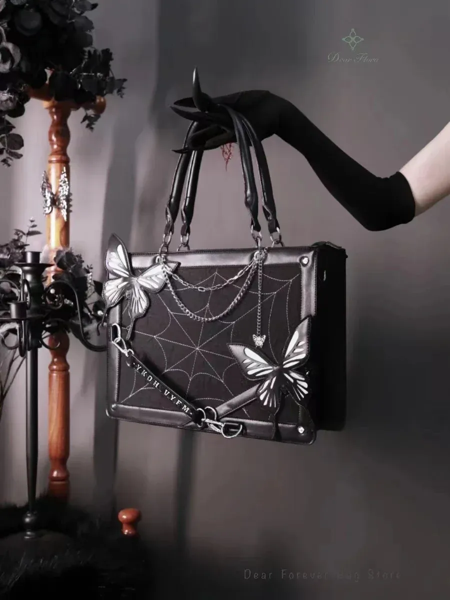 Y2K Gothic Lolita Tote Bag: Butterfly Spider Web Chain