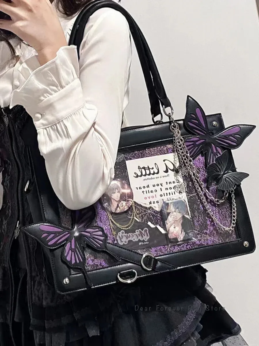 Y2K Gothic Lolita Tote Bag: Butterfly Spider Web Chain