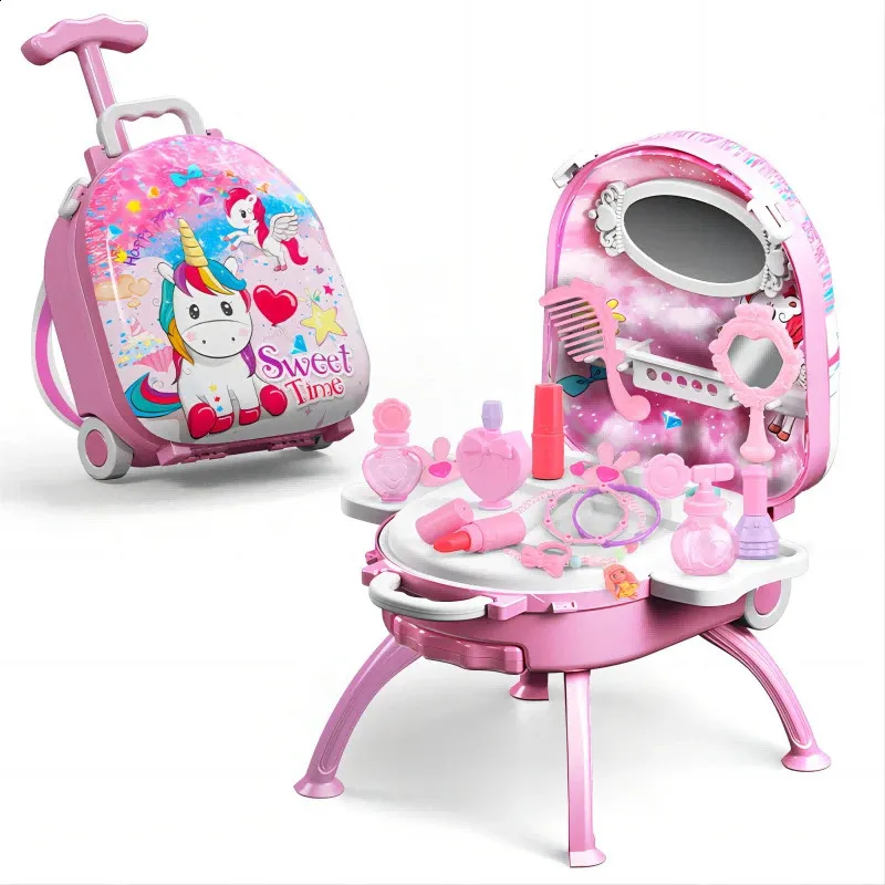 Kids Makeup Vanity Set – 3-in-1 Pretend Play With Mirror, Hair Dryer, & Accessories, For Girls Age 3-5+