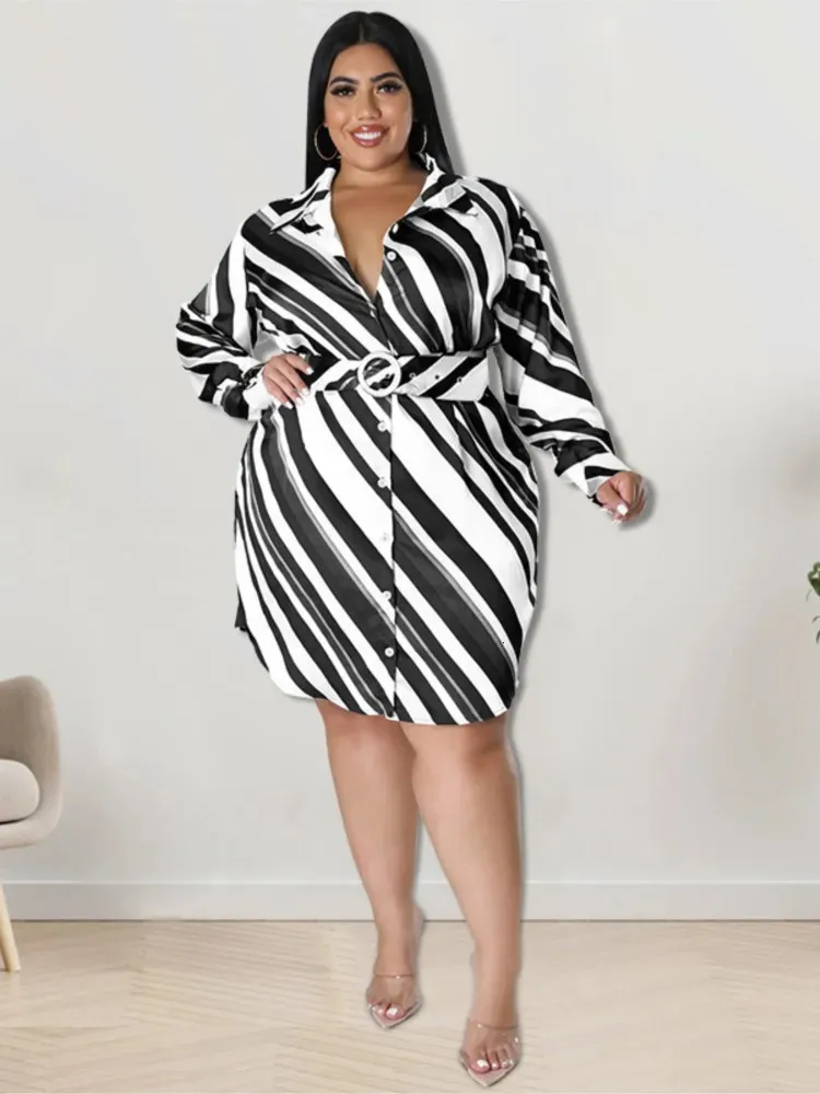 Plus Size Autumn Striped Print Midi Shirt Dress Women... From Mysticastore,  $23.69 | DHgate.Com