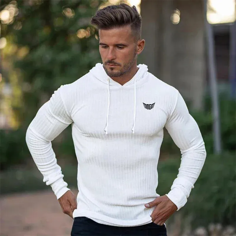 Slim Fit Knitted Hoodie: Premium Men's Stripe T-Shirt, Long Sleeve  Shop Now!