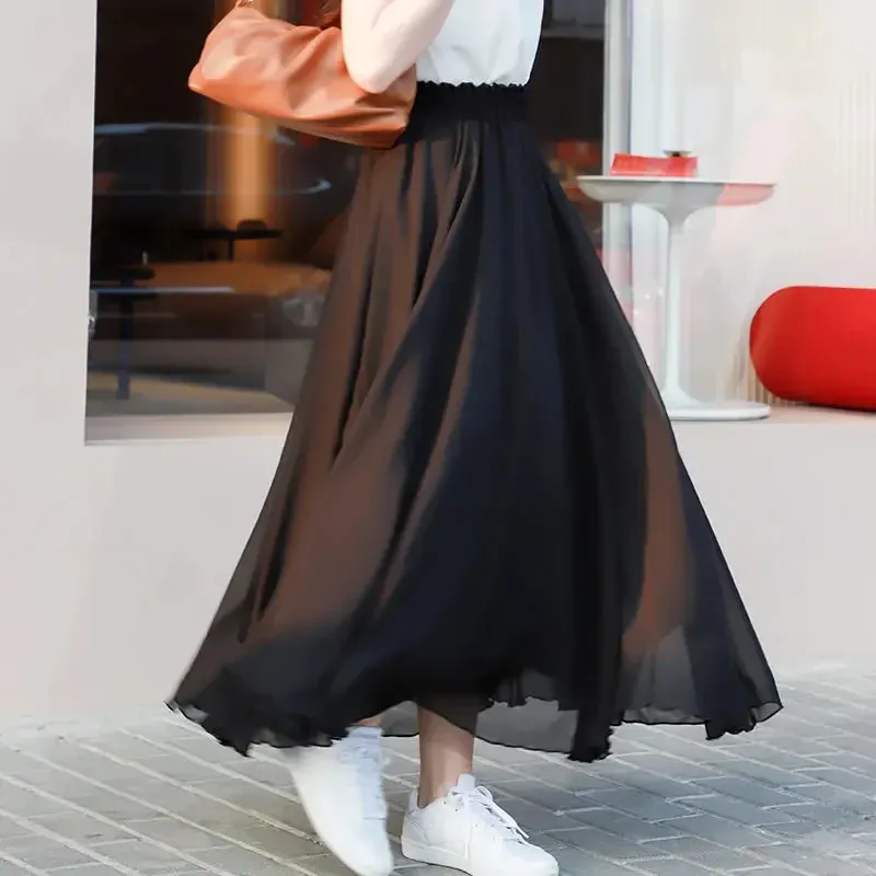 Maxi Skirts Plus Size Long Black Chiffon Skirt Elegant Chiffon