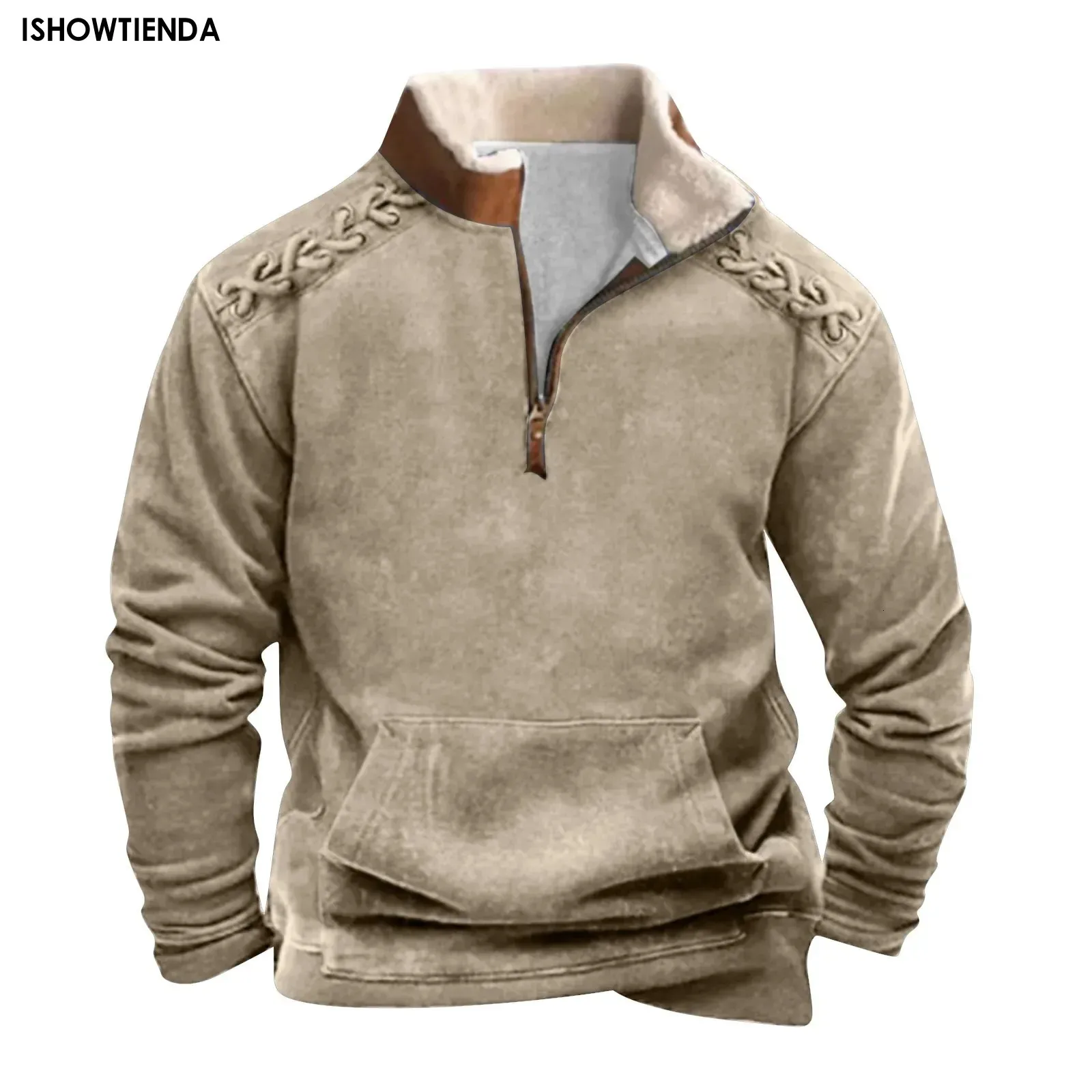 Sweat-shirt Pour Homme En Velours Côtelé Sans Capuche - Pull D'hiver à Manches Longues Pour Homme - Pull D'hiver Pour Homme - Demi-fermeture éclair - Pull En Polaire Décontracté Pour Homme, C1