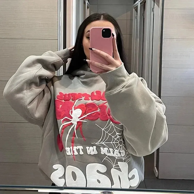 Y2K Punk Hip Hop pink hoodie for Women - Long Sleeve, Letter