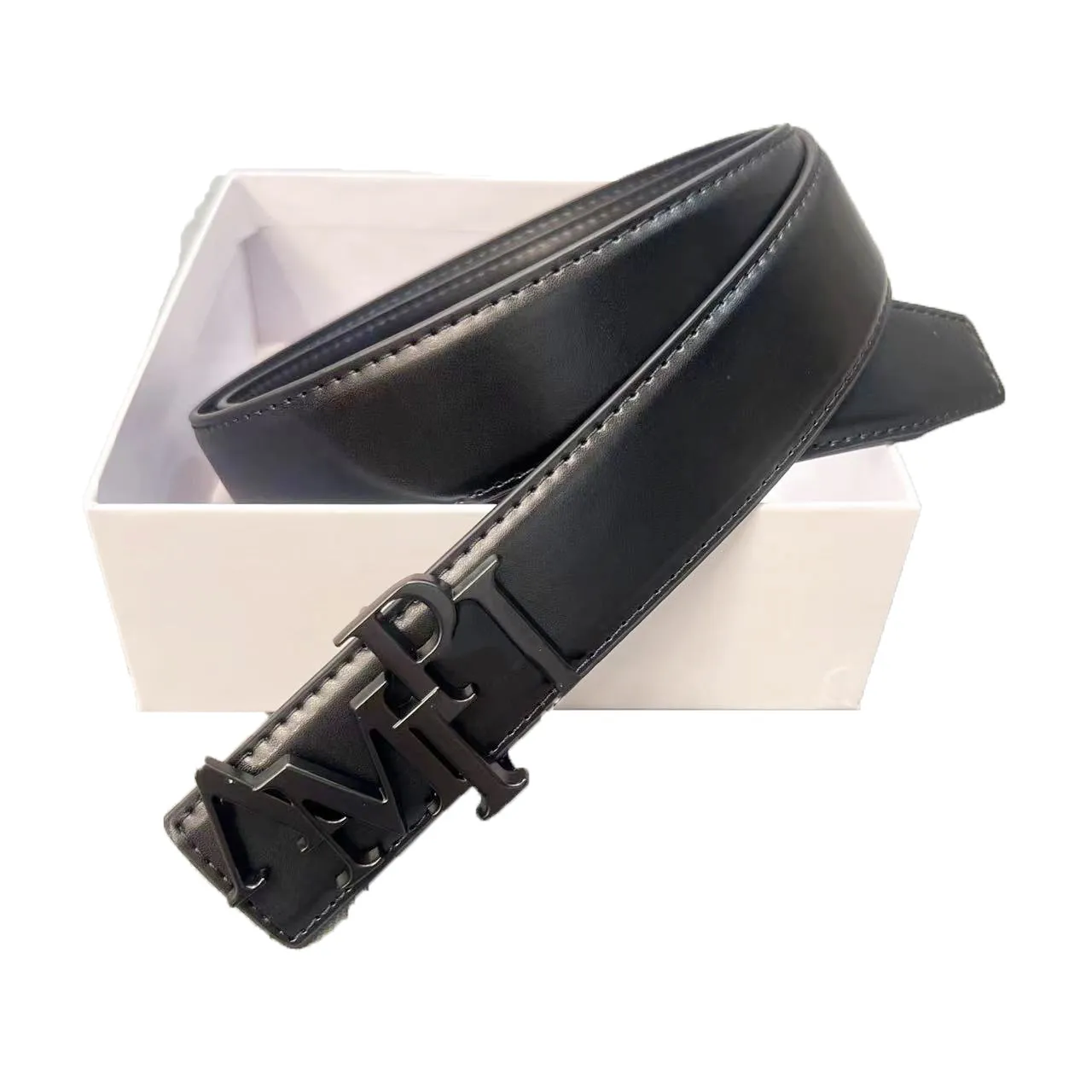 Ceinture En Cuir Véritable Pleine Fleur Pour Homme Avec Boucle Ardillon – 3,3 Cm Et 3,8 Cm – 3 Couleurs – Ceinture Pour Homme Avec Boîte Cadeau Noire