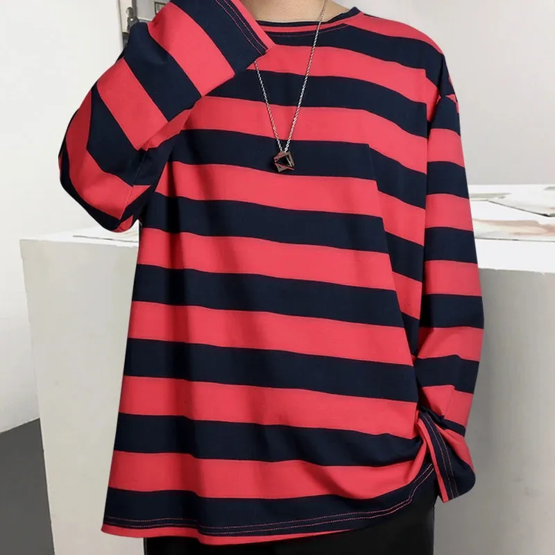 トップス STRIPED WOOL OVERSIZED LONG SLEEVE TEE Y2k Striped Tee Shirts Women Long Sleeve Color Block Slim