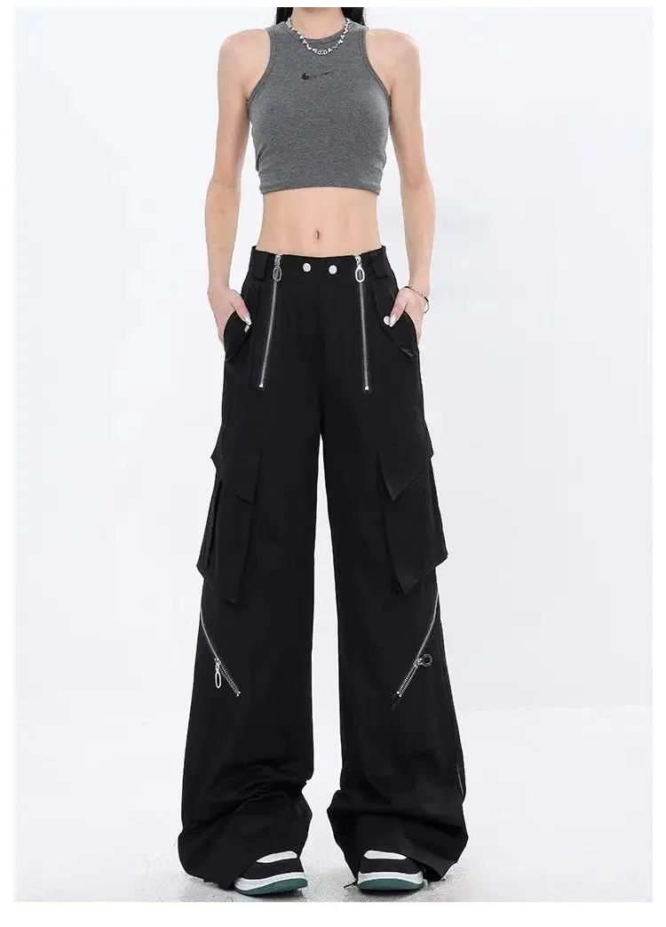 Trendy Womens Cargo Pants with Zipper Pockets - Summer Loose