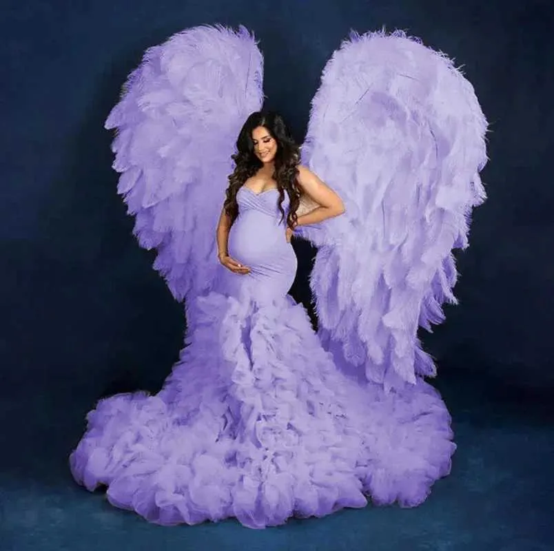 purple mermaid maternity dress Soft Lace Off-the-shoulder Mermaid Maternity Dress